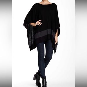 Vertical Design   Lightweight Black Poncho With Single Band of Gray   Size L/XL